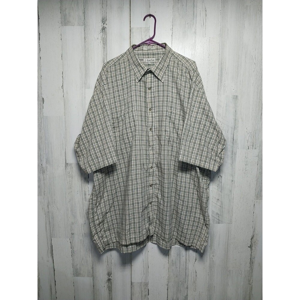 Foxfire Mens Button Up Shirt Green Gray Plaid Short Sleeve Front Pocket 3XT